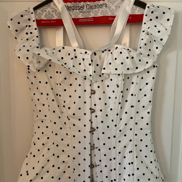 Polka dot off the shoulder corset top with lace up back - Picture 6 of 6